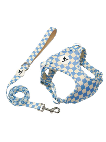 Harness & Leash Set - Baby Blue Checkers